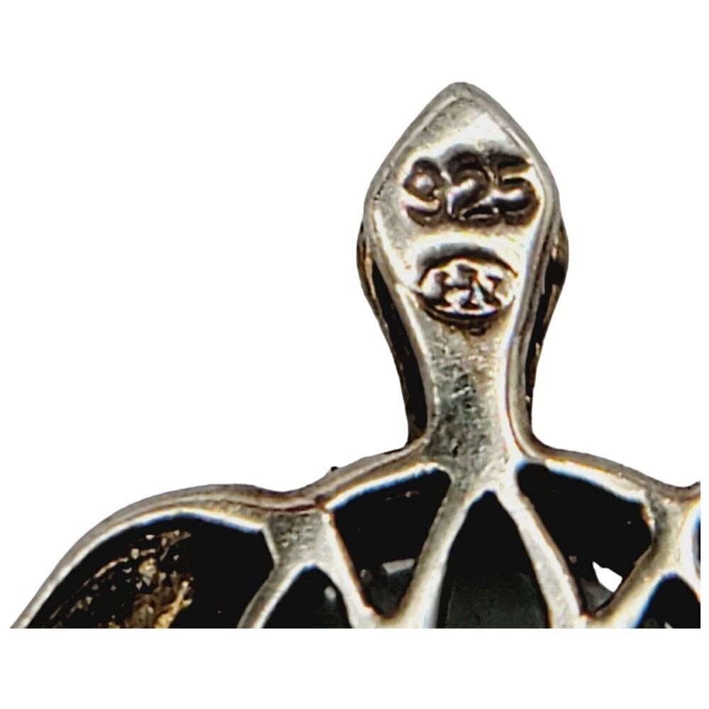 Sterling Silver 925 Vermeil Turtle Necklace Pendant Natural Jadeite and Diamonds - Picture 11 of 13